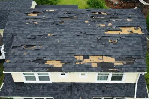 residential home with severe wind damage